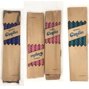 4 vintage spiral taper candlesticks different colors teal pink blue
